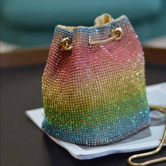 COPY - Rainbow 🌈 Rhinestone Crystal Bucket evening bag - Picture 2 of 6